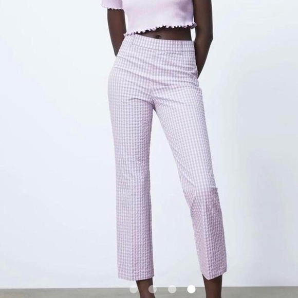 ZARA LILAC GINGHAM TROUSERS - Picture 1 of 11